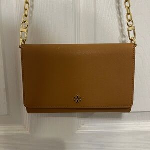 Tory Burch tan cross body wallet bag
